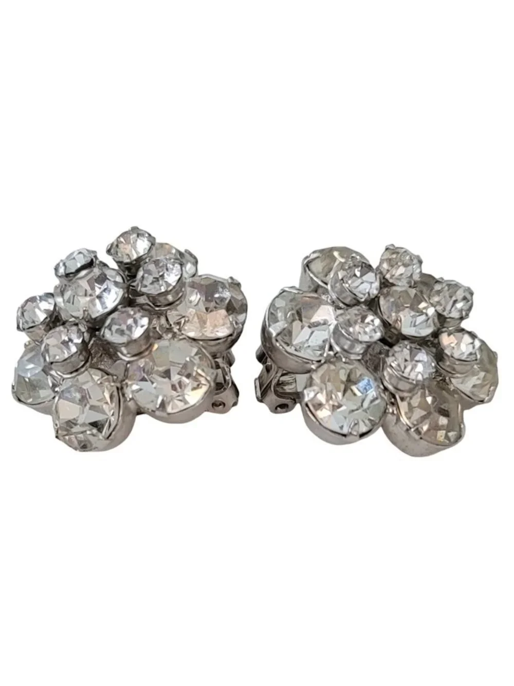 Juliana Silver Tone Clear Rhinestone Cluster Clip On Earrings E841